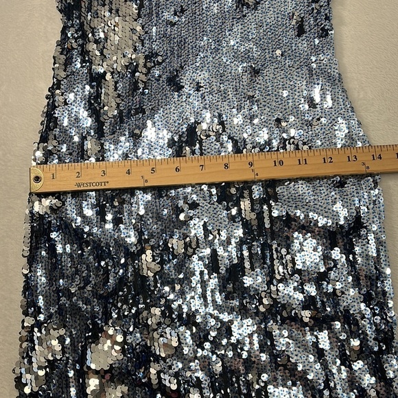 Dress The‎ Population S Cosmopolitan Blue Silver Metallic Spaghetti Strap Dress - Picture 12 of 13